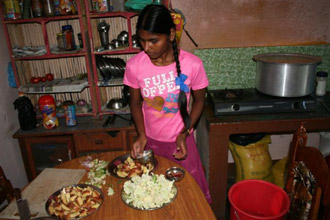 Sunita cutting vegetables